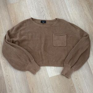 VICI Taupe Cropped Crewneck Sweater with Patch Pocket